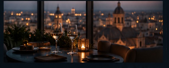 Table élégante avec vue nocturne sur Valence