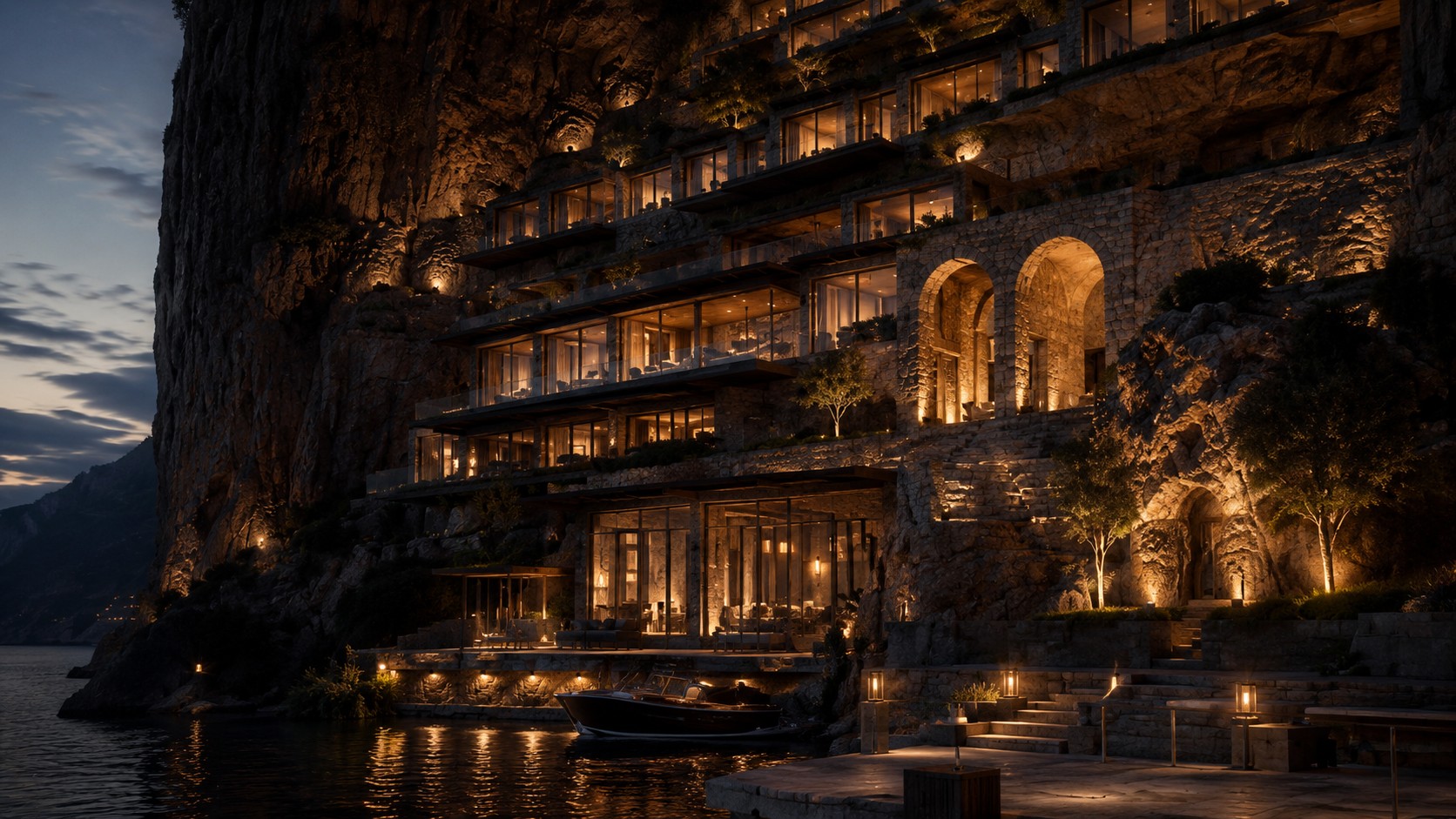 Architecture de l’hôtel NOCTIS intégrée à la falaise